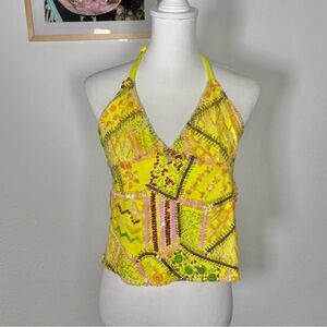 Y2k Yellow Sequined Halter Top